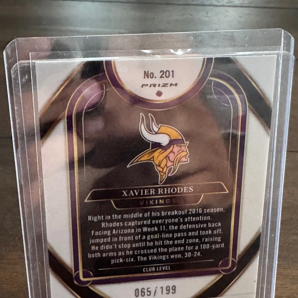 Panini Select Football Trading Card Xavier Rhodes Purple Prizm Club 065/199